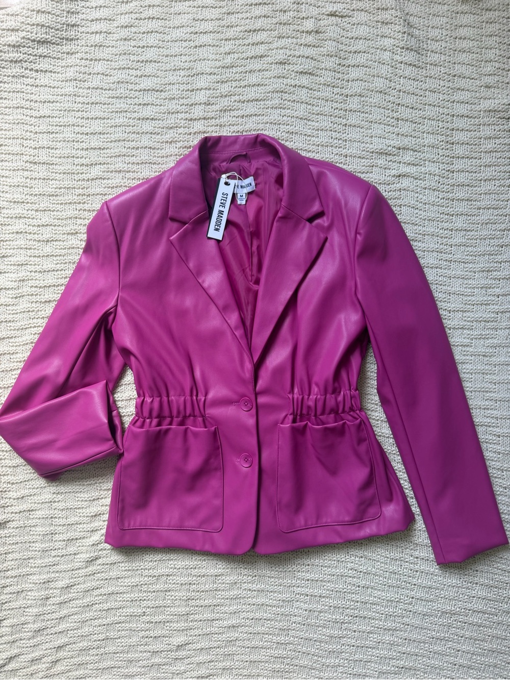 Steve Madden Faux Leather Double Button Blazer | Pink/Fuchsia | Size: M | Woman